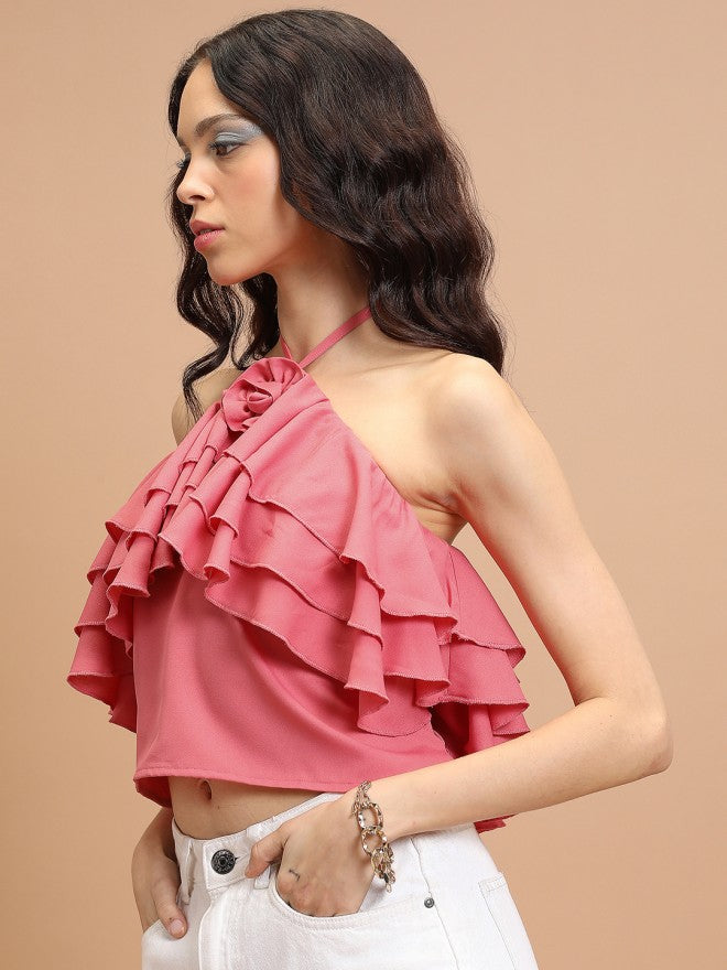Tokyo Talkies Women Peach Solid Regular Top - Peach - Image 4