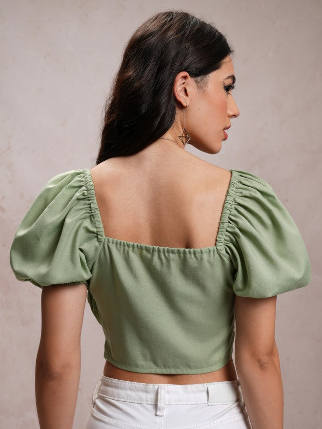 Tokyo Talkies Women Green Solid Regular Top - Green - Image 3