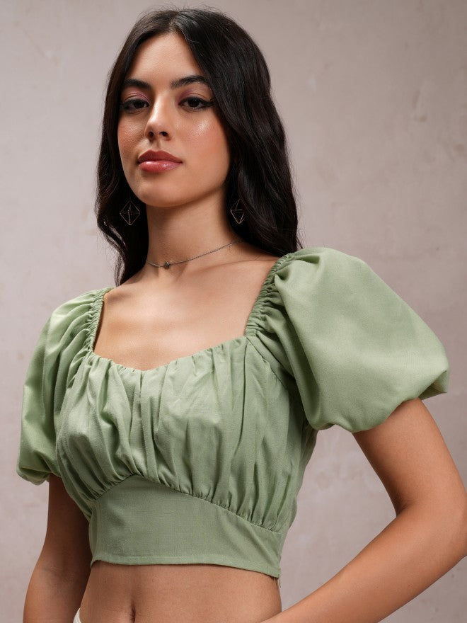 Tokyo Talkies Women Green Solid Regular Top - Green - Image 4