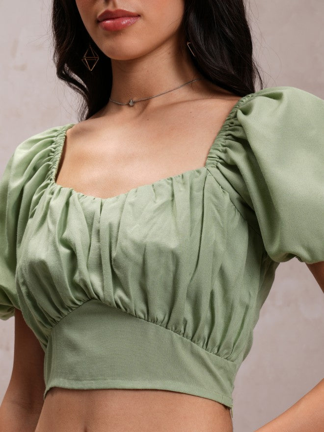 Tokyo Talkies Women Green Solid Regular Top - Green - Image 5
