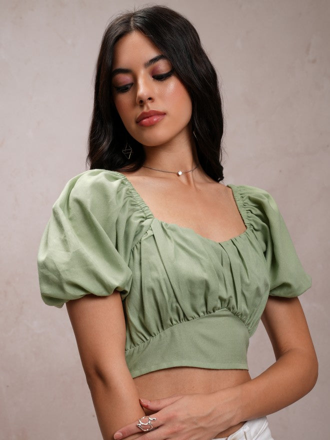 Tokyo Talkies Women Green Solid Regular Top - Green - Image 6