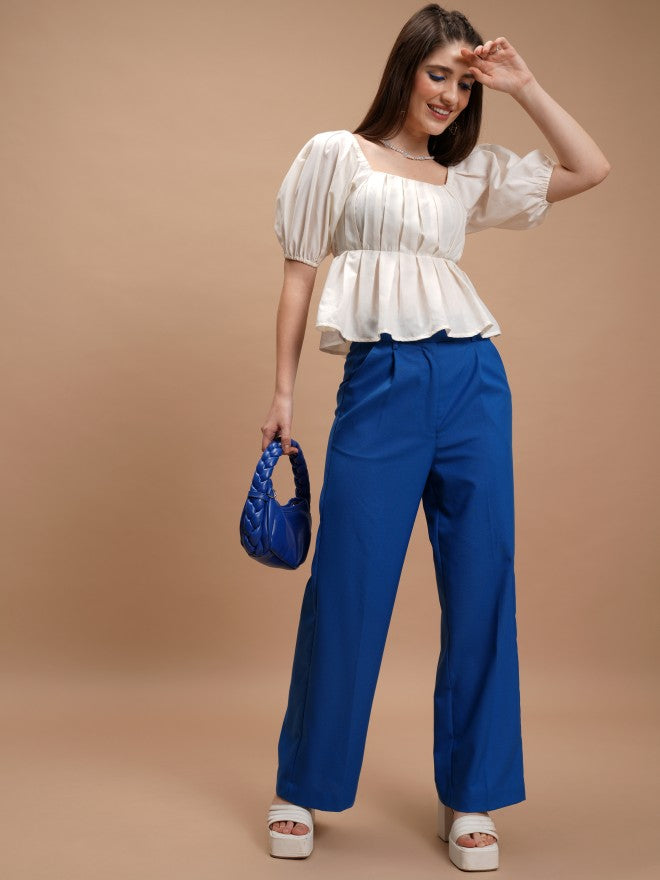 Tokyo Talkies Women Off White Solid Peplum Top - Off White - Image 2