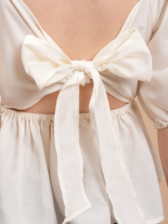 Tokyo Talkies Women Off White Solid Peplum Top - Off White - Image 5