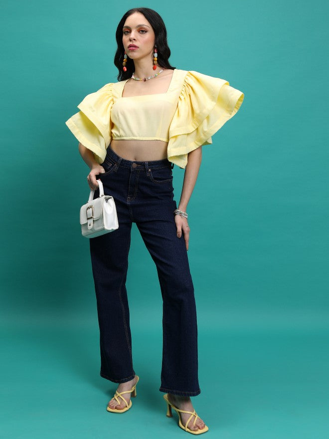 Tokyo Talkies Women Yellow Solid Fitted Top - Yellow - Image 2