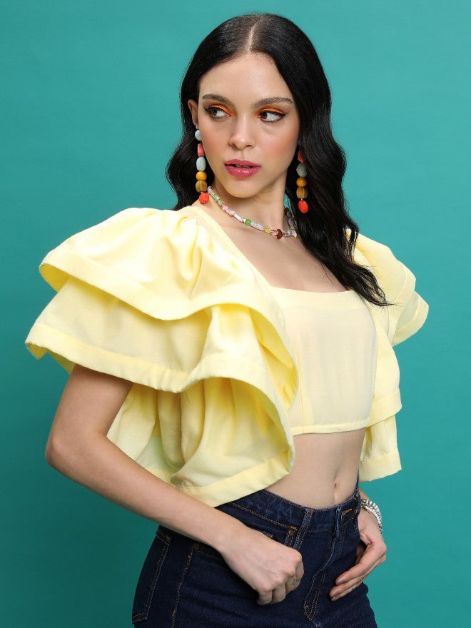 Tokyo Talkies Women Yellow Solid Fitted Top - Yellow - Image 6