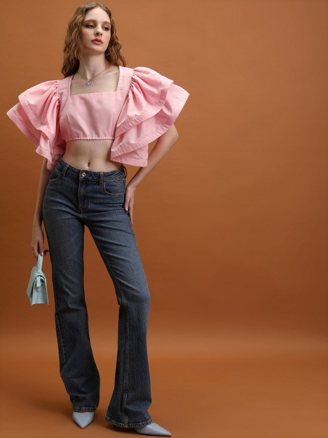 Tokyo Talkies Women Rose Solid Regular Top - Rose - Image 2