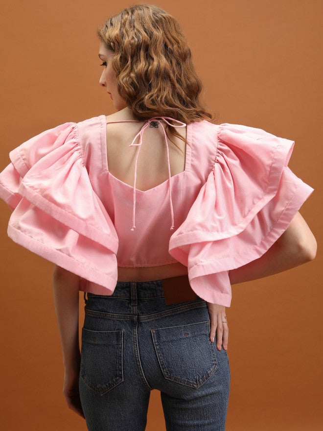 Tokyo Talkies Women Rose Solid Regular Top - Rose - Image 3
