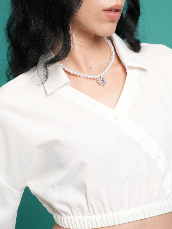 Tokyo Talkies Women White Solid Wrap Top - White - Image 5