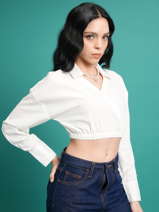 Tokyo Talkies Women White Solid Wrap Top - White - Image 6