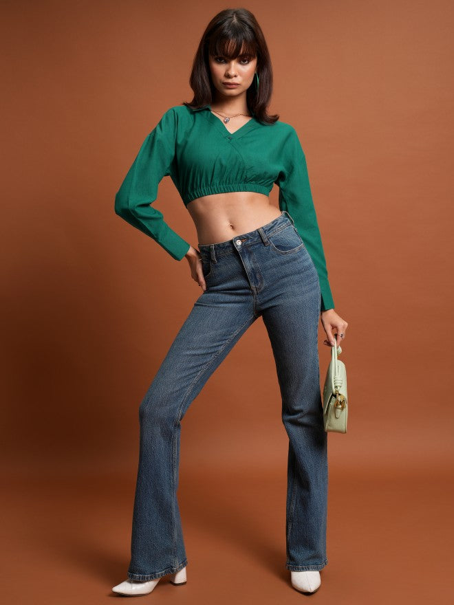 Tokyo Talkies Women Green Solid Wrap Top - Green - Image 2