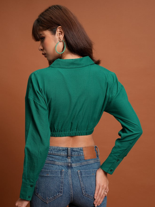 Tokyo Talkies Women Green Solid Wrap Top - Green - Image 3