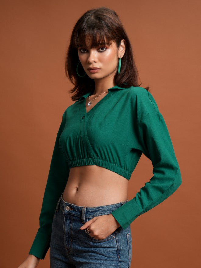 Tokyo Talkies Women Green Solid Wrap Top - Green - Image 4