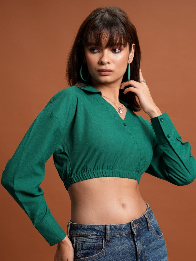 Tokyo Talkies Women Green Solid Wrap Top - Green - Image 6