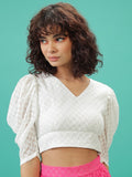 Tokyo Talkies Women White Self Design Bardot Top - White - Image 1