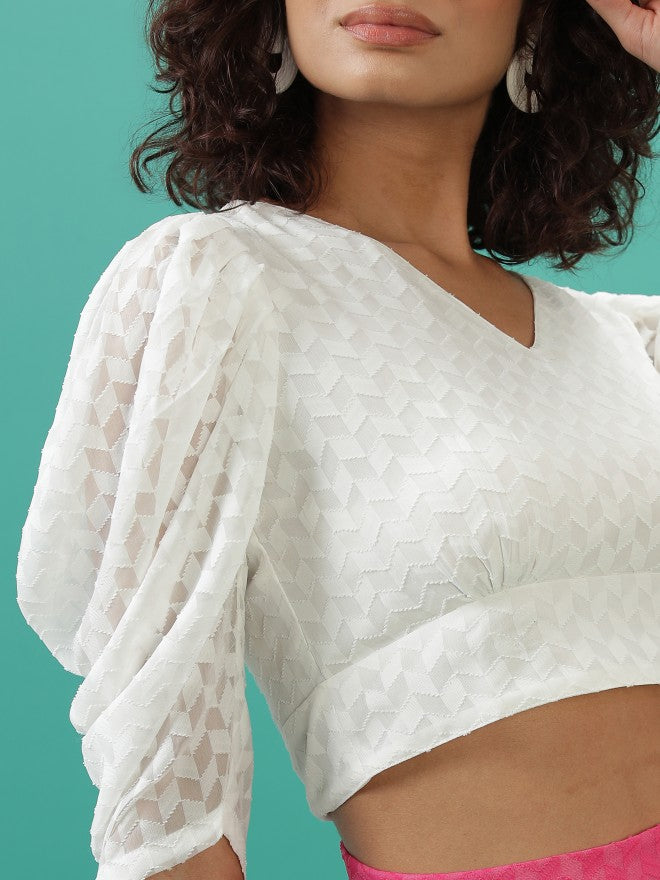 Tokyo Talkies Women White Self Design Bardot Top - White - Image 5