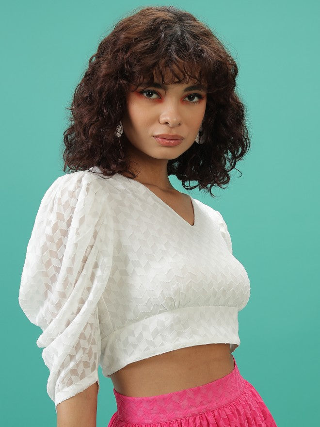 Tokyo Talkies Women White Self Design Bardot Top - White - Image 6