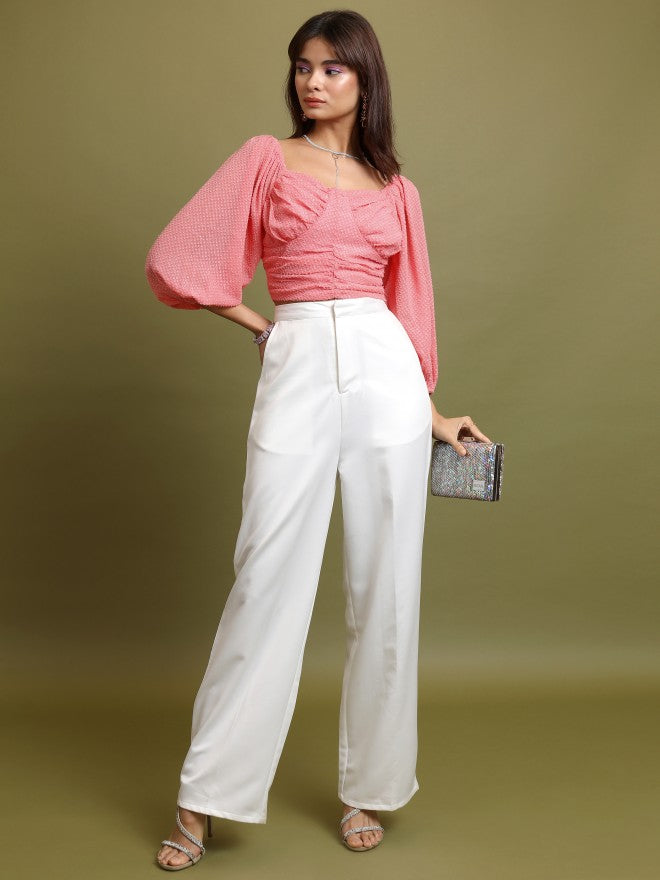 Tokyo Talkies Women Pink Self Design Regular Top - Pink - Image 2