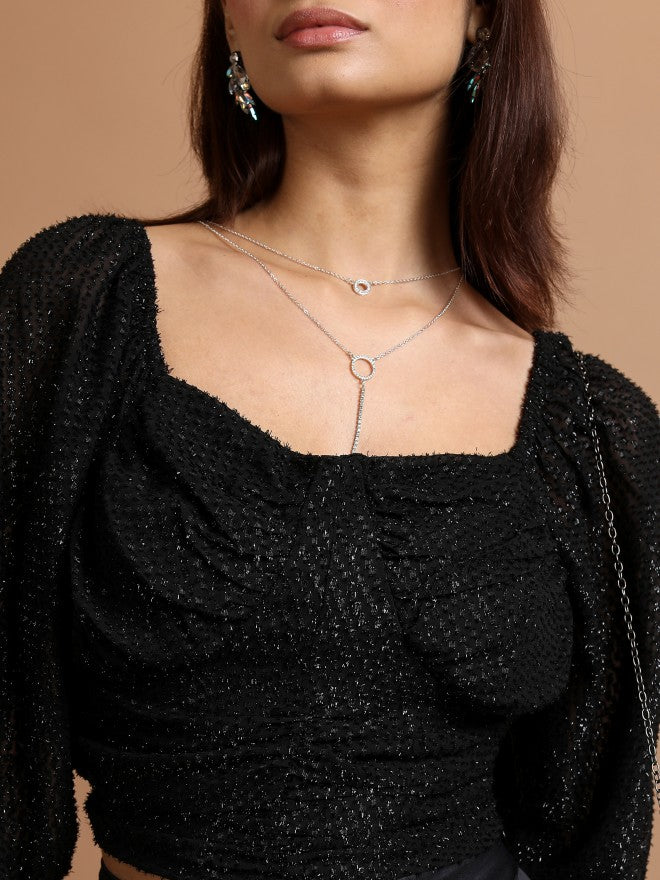 Tokyo Talkies Women Black Self Design Regular Top - Black - Image 5