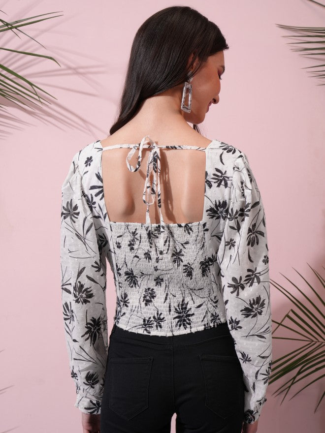 Tokyo Talkies Women Off White Printed Regular Top - Off White - Image 3