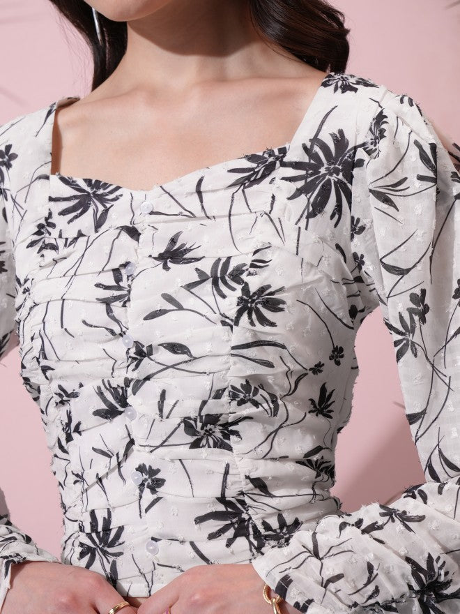 Tokyo Talkies Women Off White Printed Regular Top - Off White - Image 5