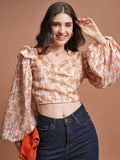 Tokyo Talkies Women Beige/Multi Printed Wrap Top - Beige - Image 1