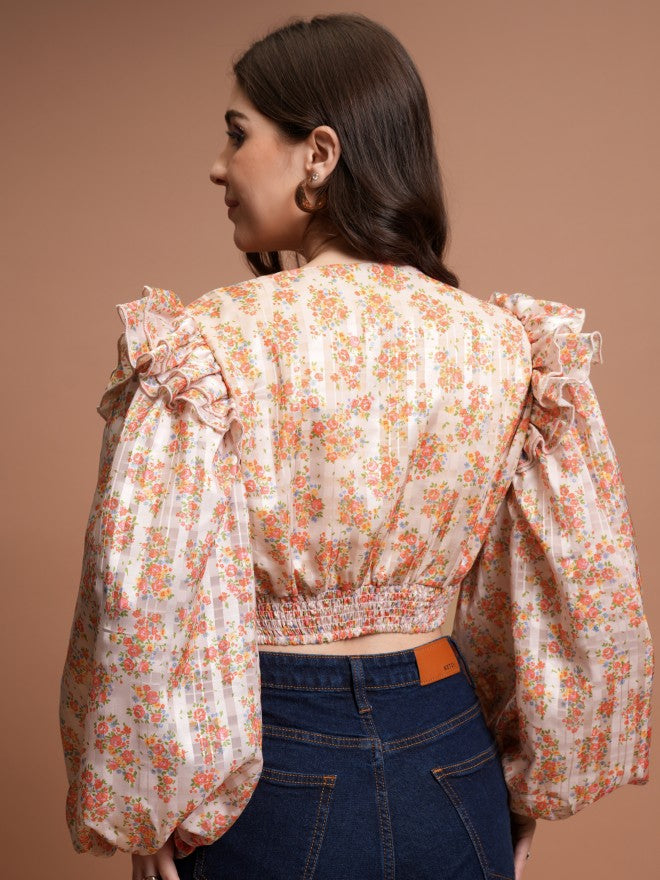Tokyo Talkies Women Beige/Multi Printed Wrap Top - Beige - Image 3