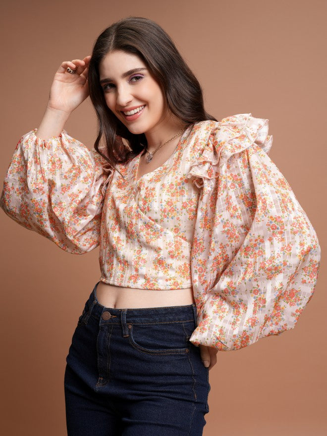 Tokyo Talkies Women Beige/Multi Printed Wrap Top - Beige - Image 4