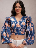 Tokyo Talkies Women Navy/Multi Printed Wrap Top - Navy Blue - Image 1