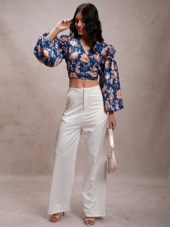 Tokyo Talkies Women Navy/Multi Printed Wrap Top - Navy Blue - Image 2