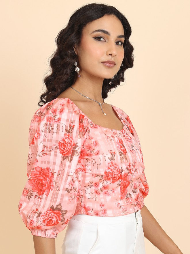 Tokyo Talkies Women Pink Printed Regular Top - Pink - Image 6