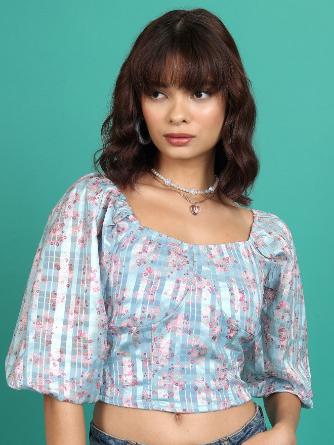 Tokyo Talkies Women Blue Printed Regular Top - Blue - Image 1