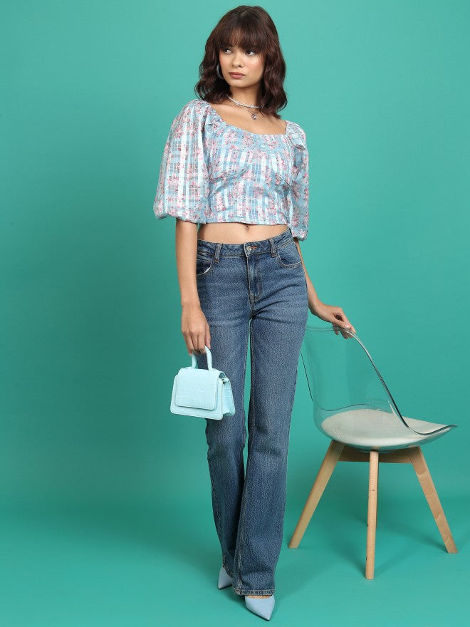 Tokyo Talkies Women Blue Printed Regular Top - Blue - Image 2
