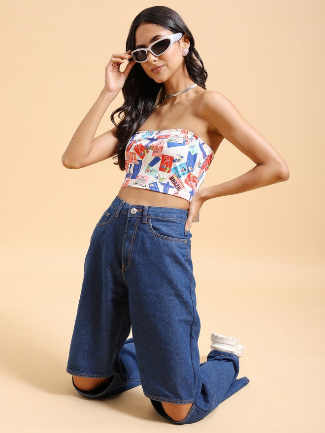 Tokyo Talkies Women Off White Printed Tube Top - Off White - Image 2