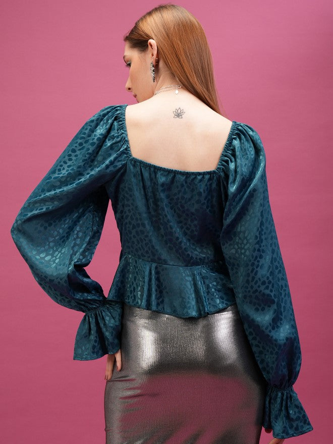 Tokyo Talkies Women Teal Embellished Regular Top - Teal - Image 3