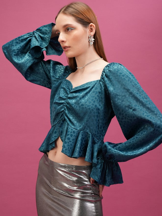 Tokyo Talkies Women Teal Embellished Regular Top - Teal - Image 4
