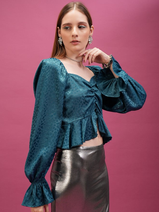 Tokyo Talkies Women Teal Embellished Regular Top - Teal - Image 6