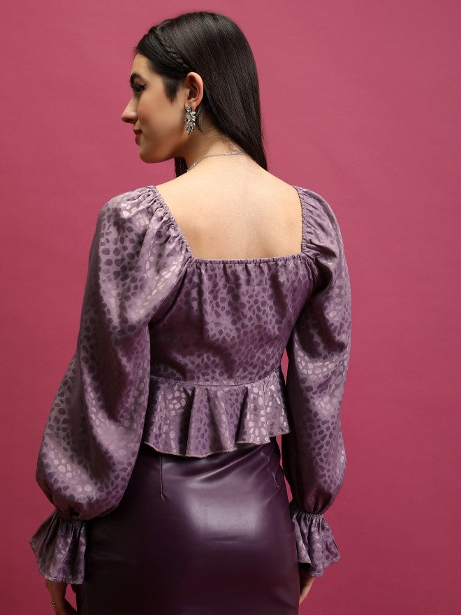 Tokyo Talkies Women Mauve Embellished Regular Top - Mauve - Image 3