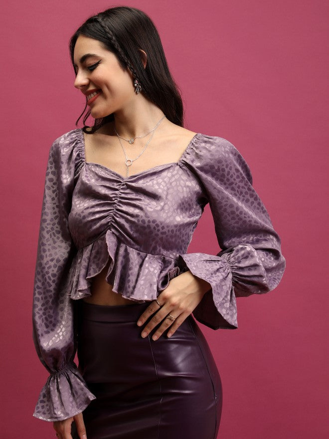 Tokyo Talkies Women Mauve Embellished Regular Top - Mauve - Image 4