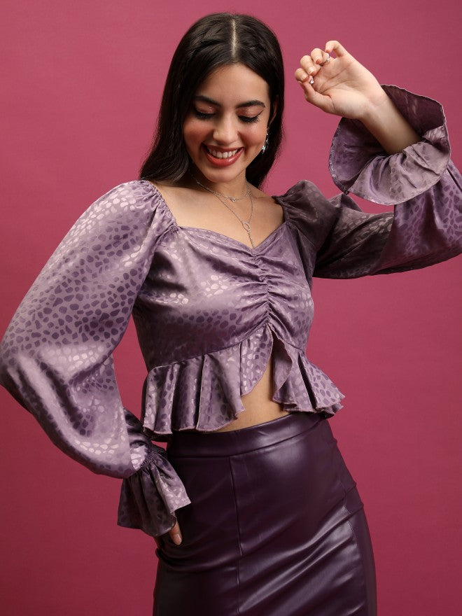 Tokyo Talkies Women Mauve Embellished Regular Top - Mauve - Image 6