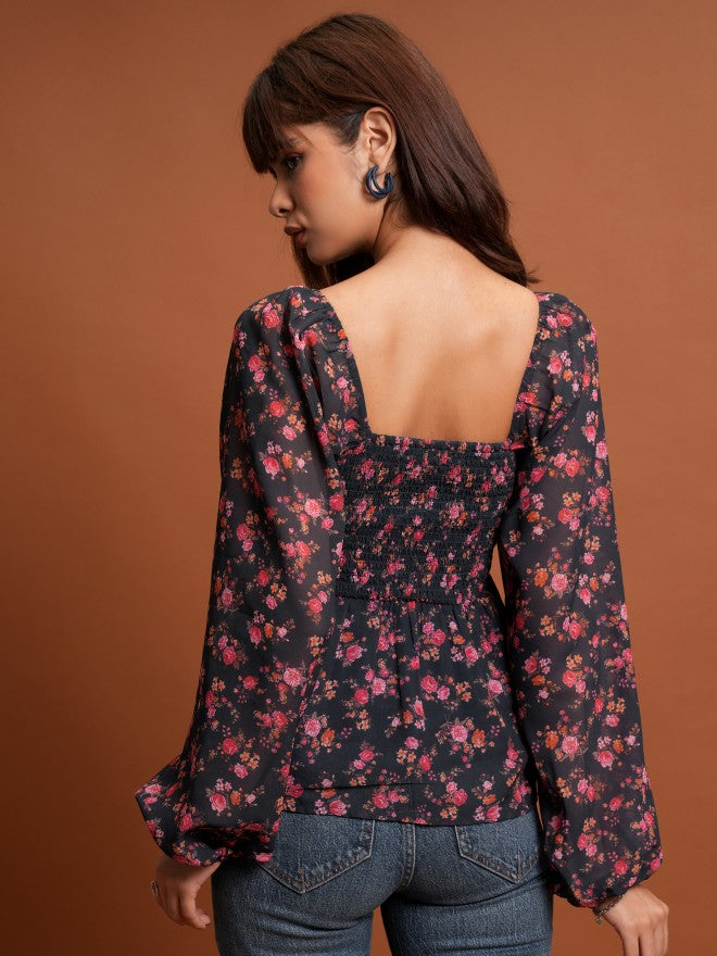 Tokyo Talkies Women Black Printed Peplum Top - Black - Image 3