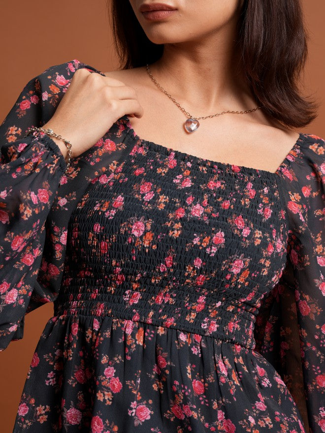 Tokyo Talkies Women Black Printed Peplum Top - Black - Image 5