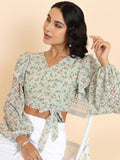 Tokyo Talkies Women Olive Printed Wrap Top - Olive - Image 1