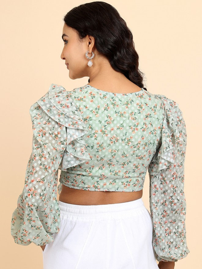 Tokyo Talkies Women Olive Printed Wrap Top - Olive - Image 3