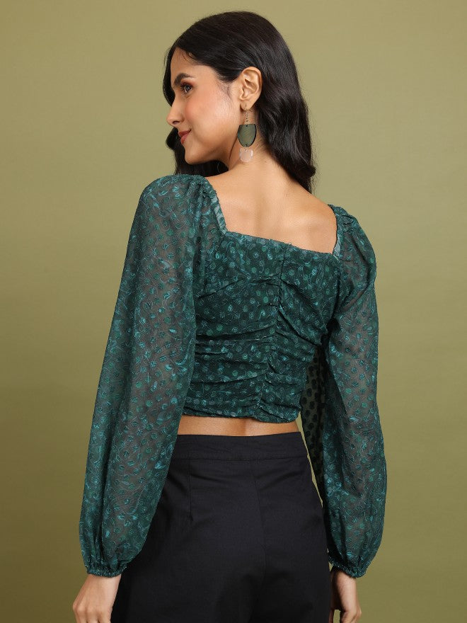 Tokyo Talkies Women Teal Self Design Regular Top - Teal - Image 3