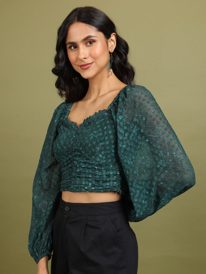 Tokyo Talkies Women Teal Self Design Regular Top - Teal - Image 4