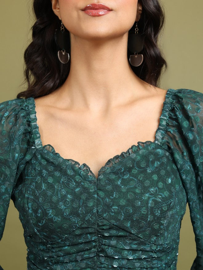 Tokyo Talkies Women Teal Self Design Regular Top - Teal - Image 5