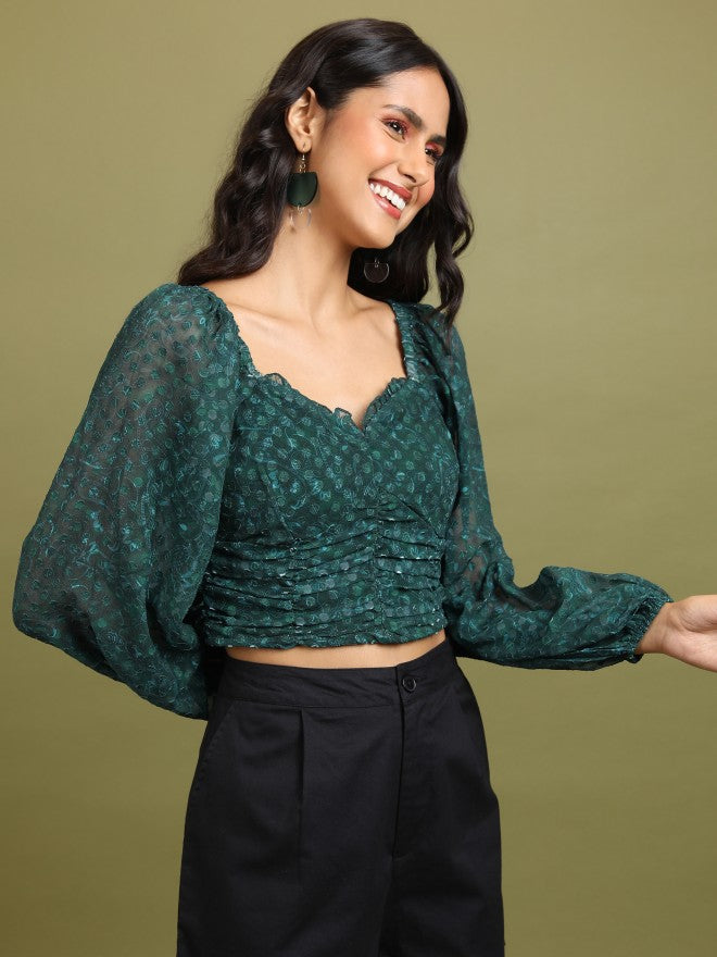 Tokyo Talkies Women Teal Self Design Regular Top - Teal - Image 6