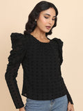 Tokyo Talkies Women Black Self Design Regular Top - Black - Image 1