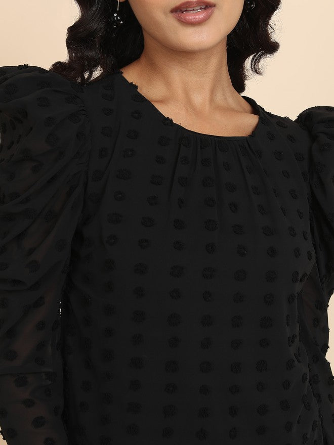 Tokyo Talkies Women Black Self Design Regular Top - Black - Image 5