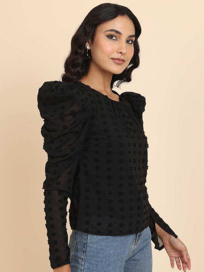 Tokyo Talkies Women Black Self Design Regular Top - Black - Image 6
